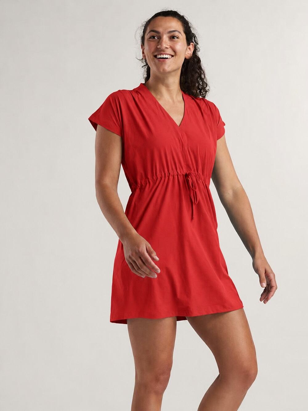 Title Nine Dress SZ Large Pali Coral Red VNeck Dolman Cinch Active Travel Beach